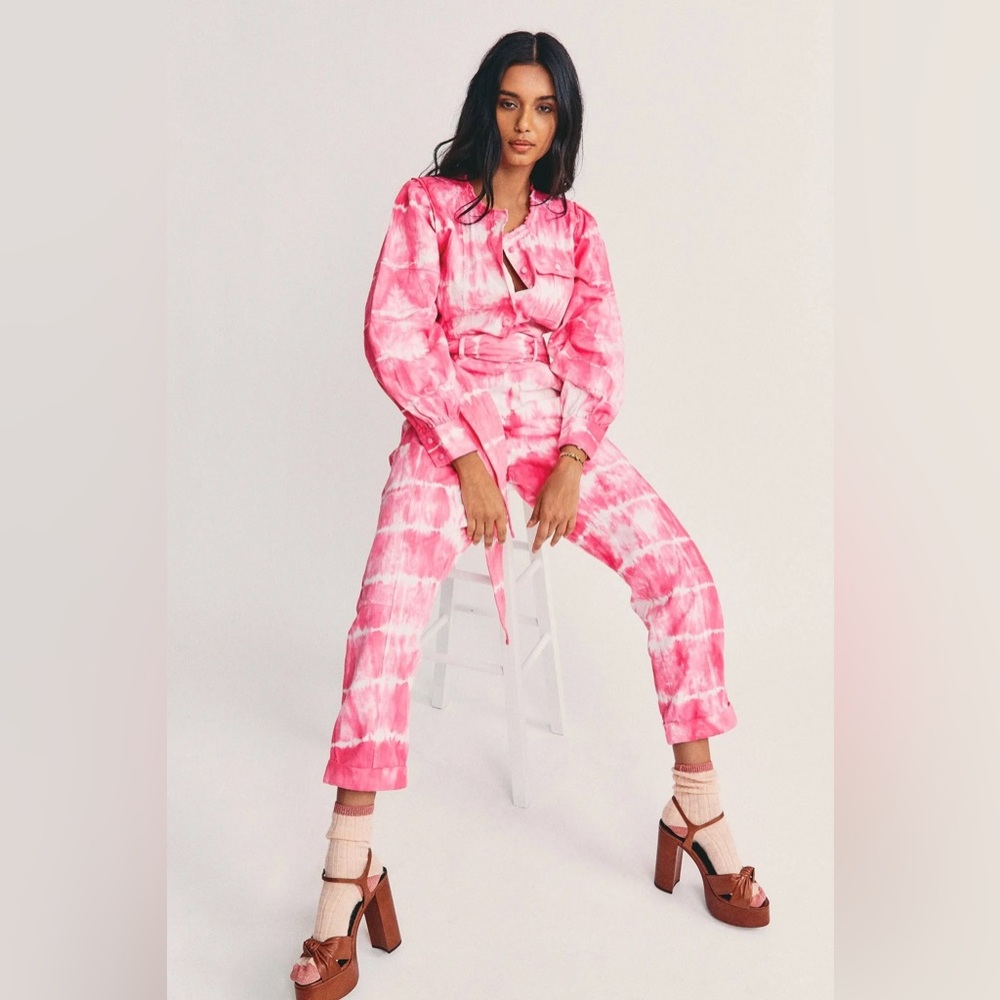 Love Shack Fancy Paca Jumpsuit in Hibiscus Pink Tie Dye Size 2 NWT